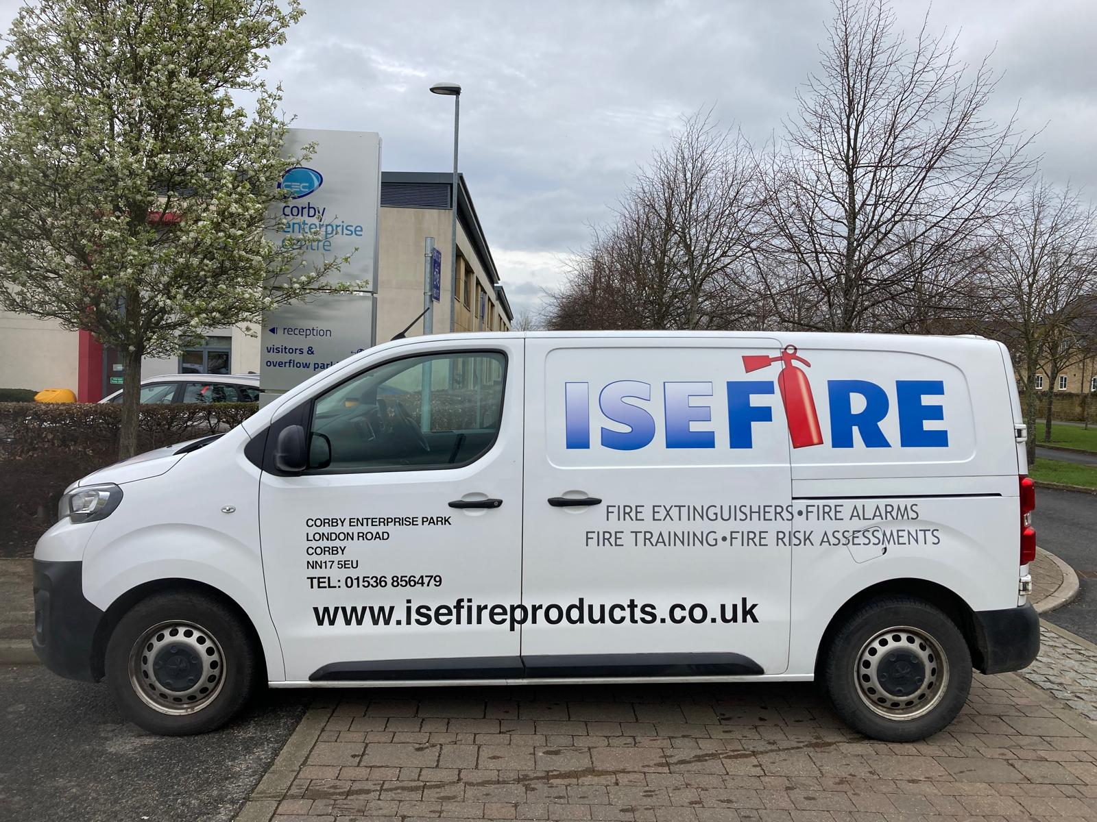 ISE Fire van parked by Corby Business Office