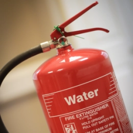 Red - water fire extinguisher.