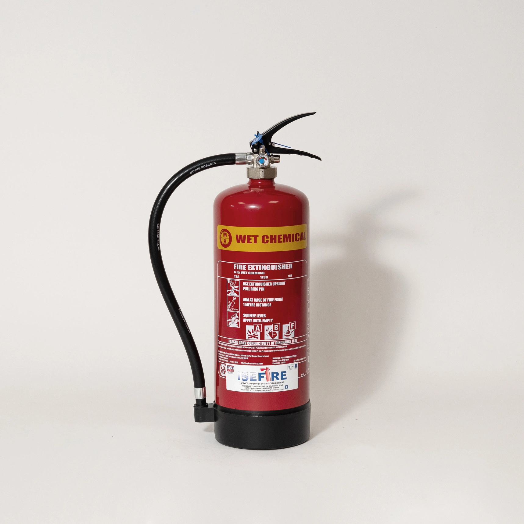 Wet chemical - yellow fire extinguisher for oils and fats.