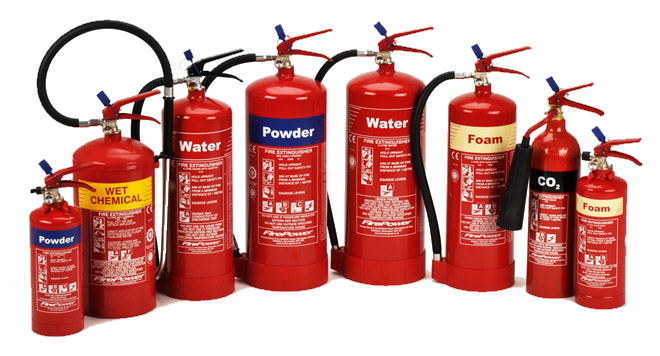 Different types of fire extinguishers..